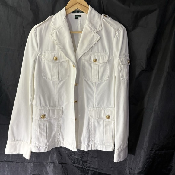Ralph Lauren Jackets & Blazers - Lauren Ralph Lauren Womens Sz M Military 5 Pocket Jacket White w/Gold Buttons